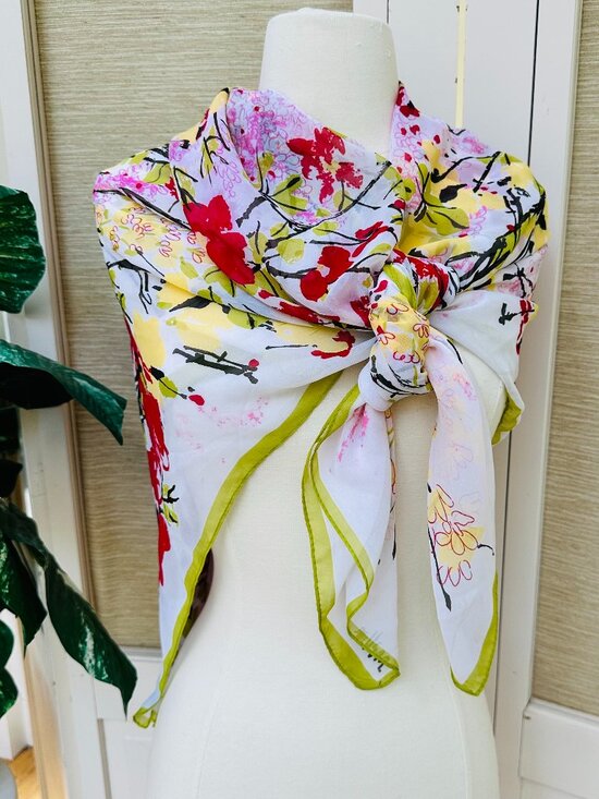 Vera Neumann Accessories - Vera for Target Oversized Floral Scarf 43x43 Square Wrap Pink Red Yellow